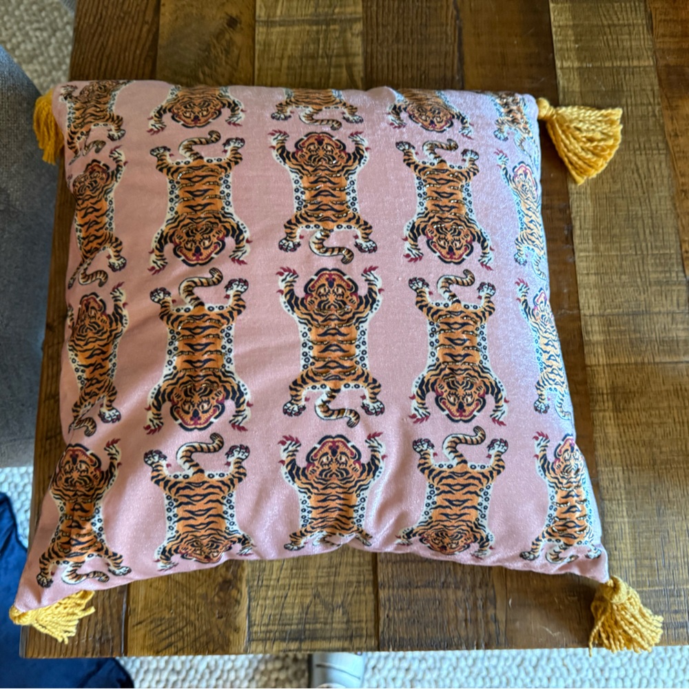 Tiger Print Decorative Pillow with Tassels